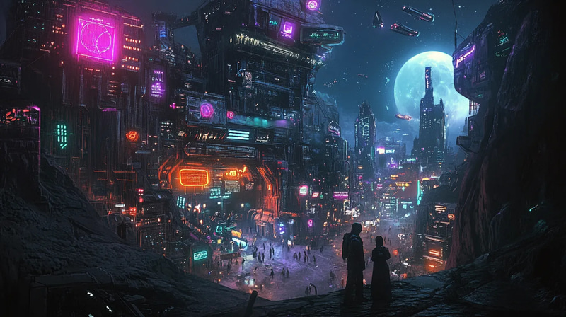 Cyberpunk-Inspired Space Environment - Digital Illustration - Futuristic Sci-Fi Vector Art for Designers and Creators