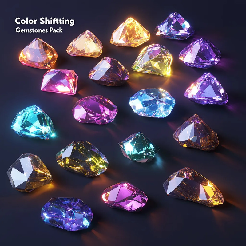 Color Shifting Gemstones Pack - Dynamic 3D Template Collection for Designers and Visual Creators