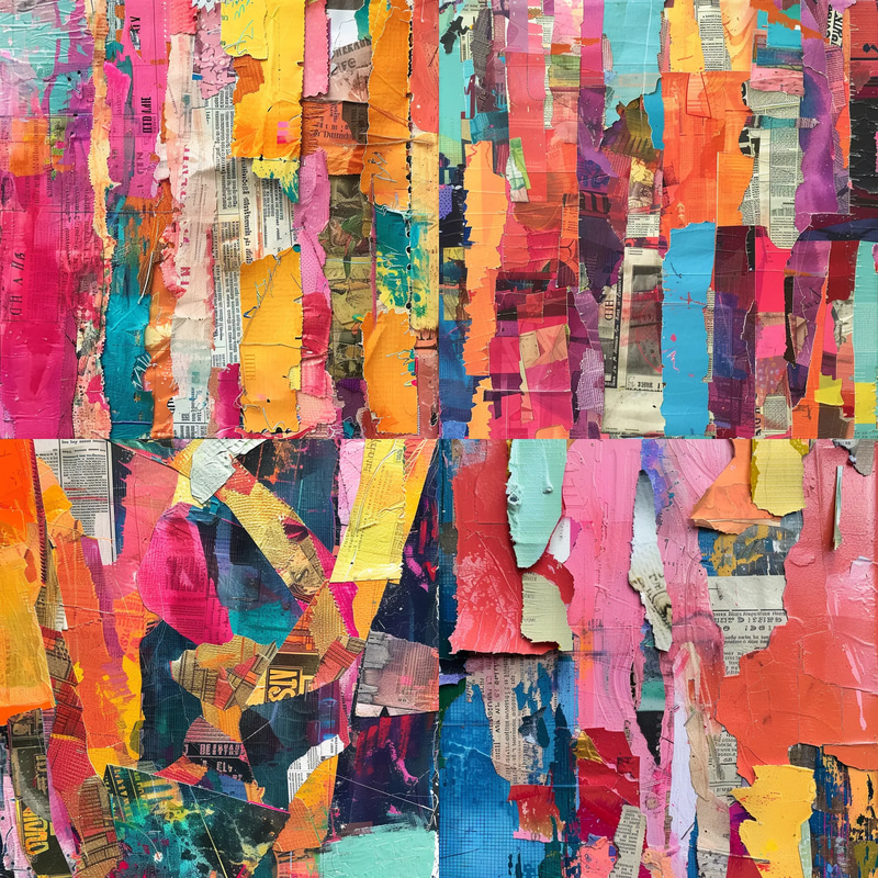 Torn Paper Abstract Collage Vibrant - Dynamic Mixed Media Abstract Art for Creative Designers and Visual Storytellers