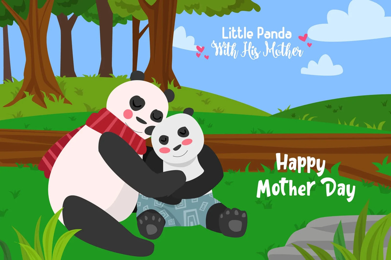 Panda Family Mother Baby Bear Vector Illustration - Charming Wildlife Vectors for Designers and Nature Enthusiasts