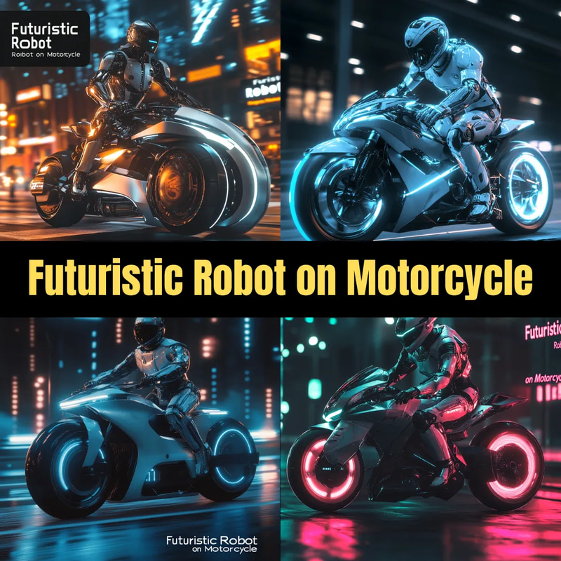 Futuristic Robot on Motorcycle - High-Quality 3D Render for Designers and Tech Creators