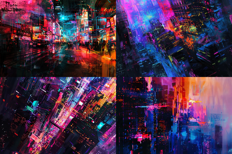 Neon Reverie - Fractured Metropolis - Abstract Digital Environments in Vibrant Cyberpunk Style for Creators and Visual Storytellers