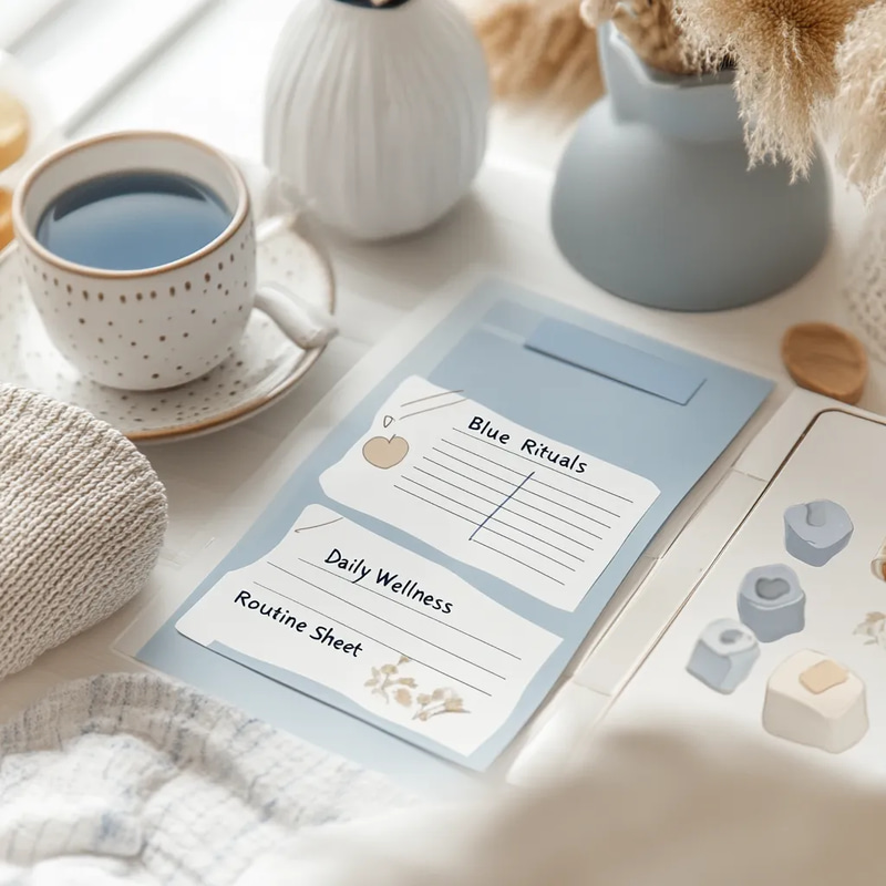 Blue Rituals Daily Wellness Routine Sheet - Serene Wellness Planner for Mindful Self-Care and Daily Balance