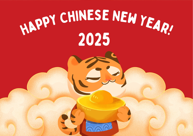 Year of Tiger Chinese New Year Greeting Card - Elegant Festive Invitation for Seasonal Celebrations and Cultural Gatherings