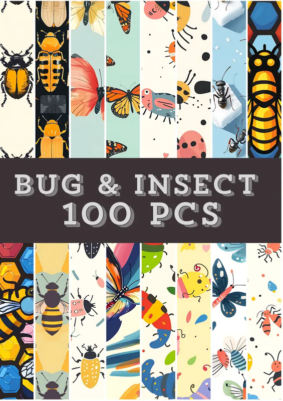 100 Whimsical Bug Motif Patterns Collection - Playful Nature-Inspired Seamless Designs for Creative Projects and Branding