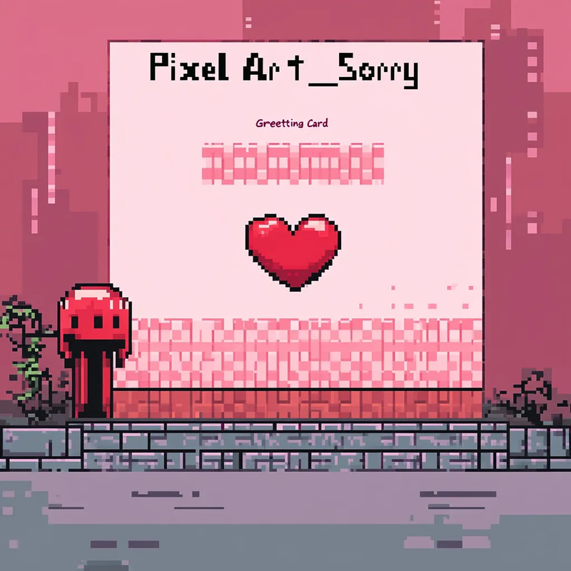 Pixel Art Sorry Greeting Card - Charming Apology Card with Retro Pixel Style for Thoughtful Personal Connections
