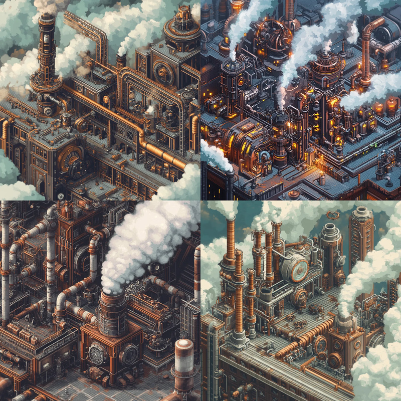 Steampunk Factory Pixel Artwork - Detailed Isometric Pixel Art for Game Developers and Digital Creators