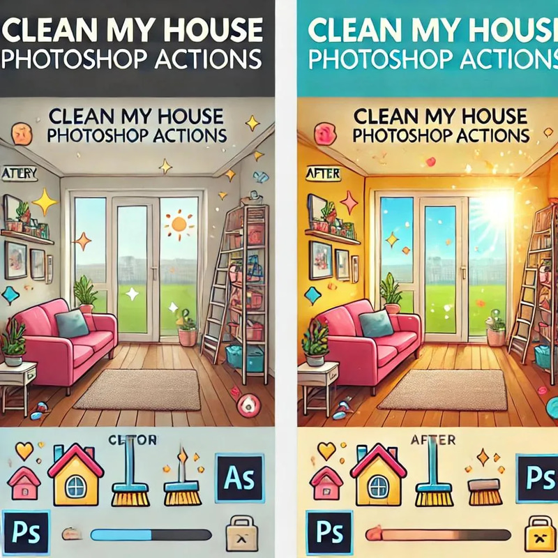 Clean My House Photoshop Actions - Streamlined Photo Editing Actions for Cleaner, Brighter Interior Photography