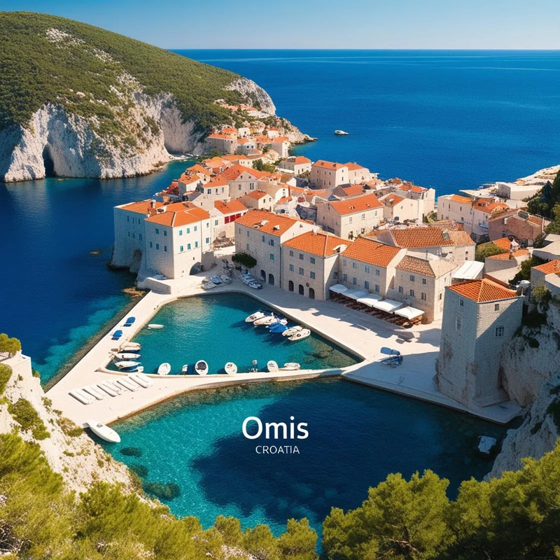 Omis Croatia Cliffside Town Panorama - Cinematic Travel Stock Video for Tourism & Adventure Creators