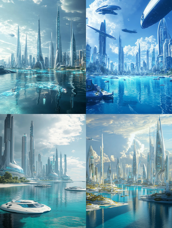 Futuristic Coastal City with Transparent Domes - Visionary Sci-Fi Illustration for Creators and Worldbuilders