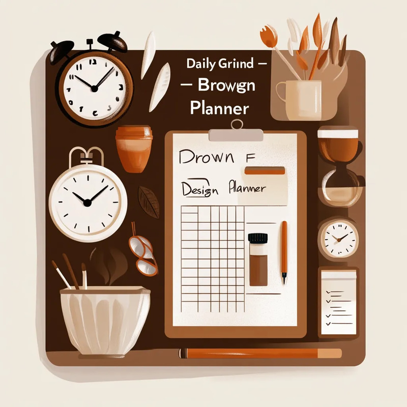 Daily Grind Brown Flat Design Planner - Streamlined Goal & Bucket List Organizer for Productivity and Focus