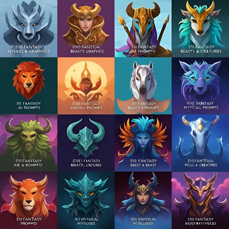 510 Fantasy AI Prompts - Mythical Beasts & Creatures - Creative AI Art Prompts for Fantasy Artists and Designers