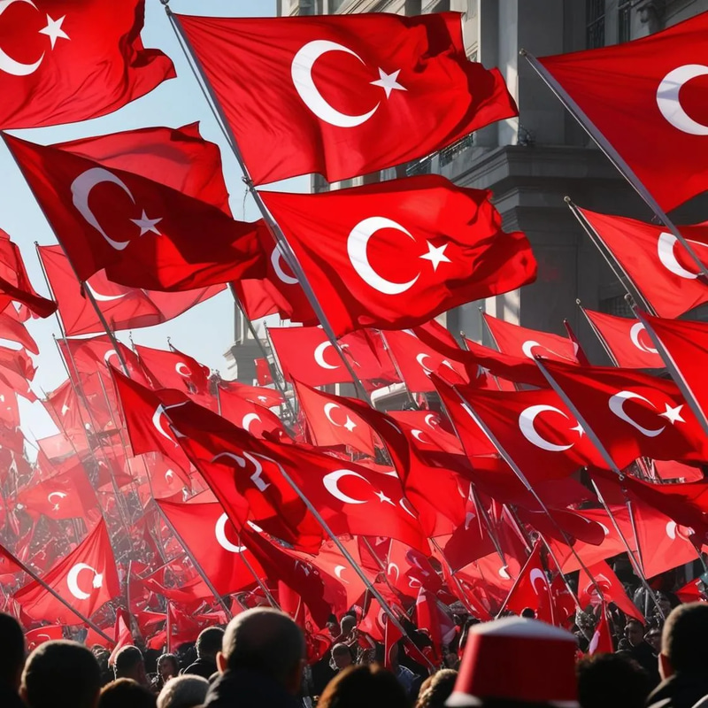 Crowd Waving Turkish Flags - Cinematic Urban Stock Video for Filmmakers and Creative Projects