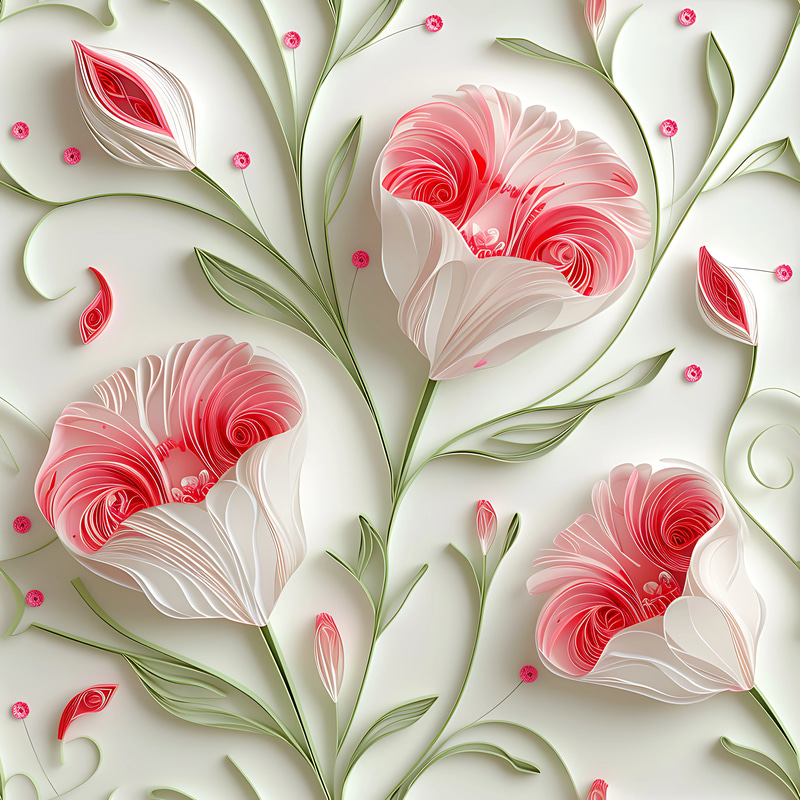 100 Delicate Paper Quilled Florals - Elegant Geometric Abstract Pattern Collection for Creative Print & Digital Design