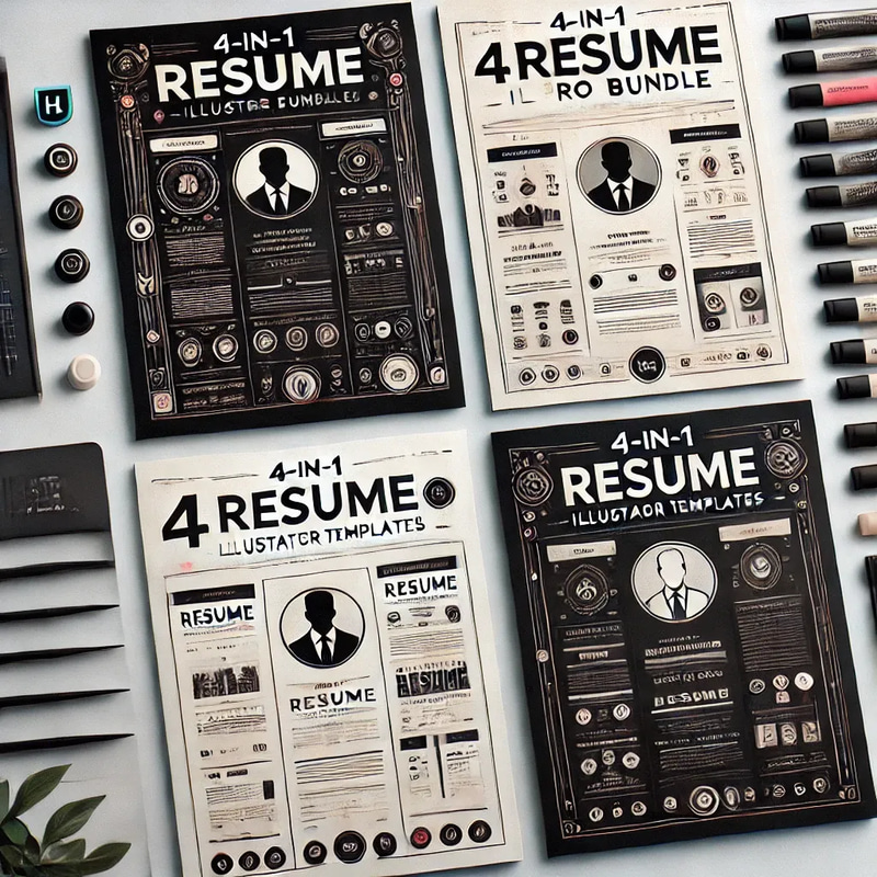 4-in-1 Resume Pro Bundle - Versatile Illustrator Templates for Professional CV Design and Impactful Job Applications