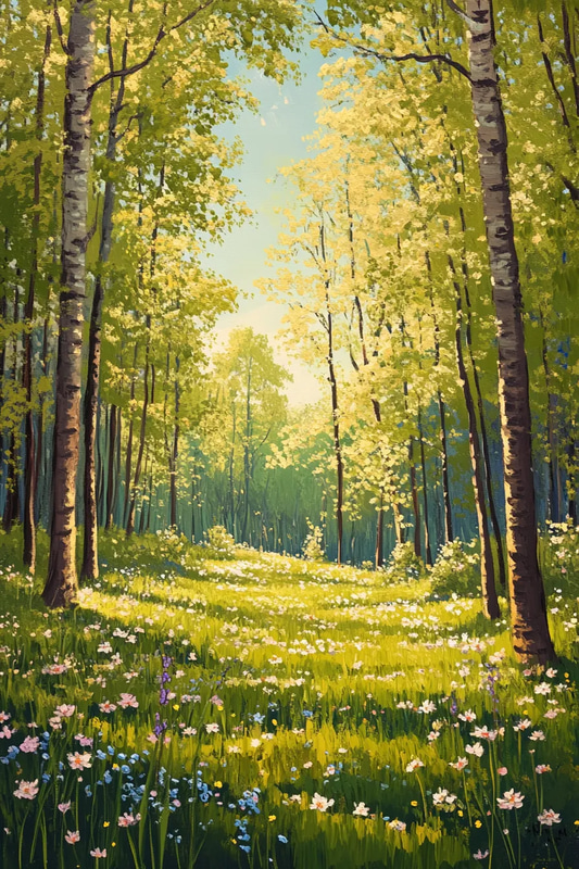 Sunlit Spring Glade - Serene Landscape Art for Tranquil Spaces and Creative Decor