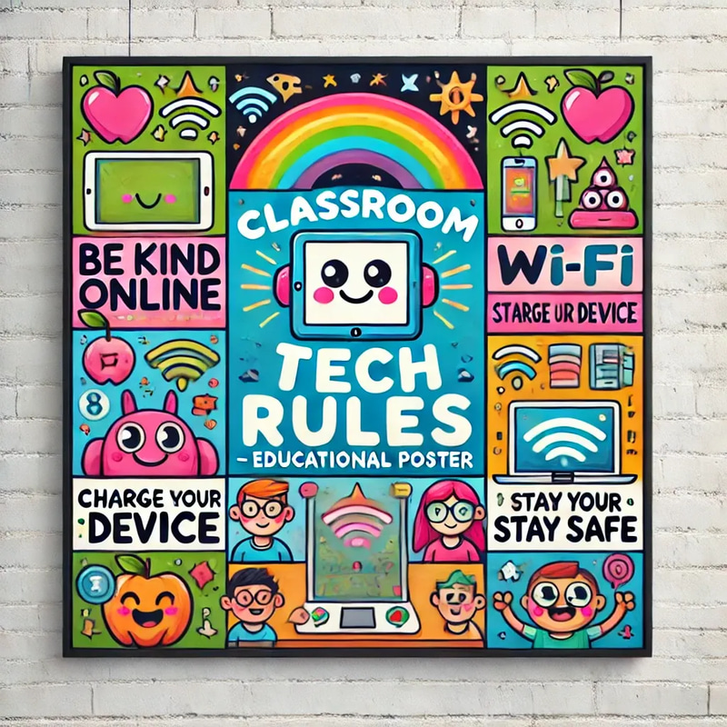 Classroom Tech Rules - Educational Poster - Modern Tech-Inspired Wall Art for Engaging Learning Spaces