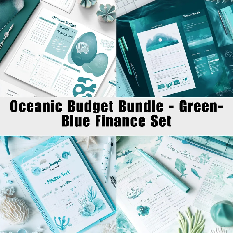 Oceanic Budget Bundle - Green-Blue Finance Set - Streamlined Financial Planner for Personal and Business Budgeting