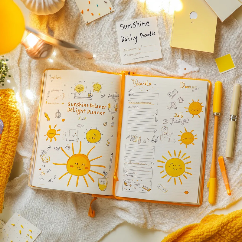 Sunshine Doodle Daily Delight Planner - Creative, Hand-Drawn Daily Organizer for Personal and Professional Use