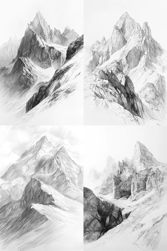 Towering Mountain Sketch Artwork - Elegant Traditional Painting for Fine Art Lovers and Creative Spaces