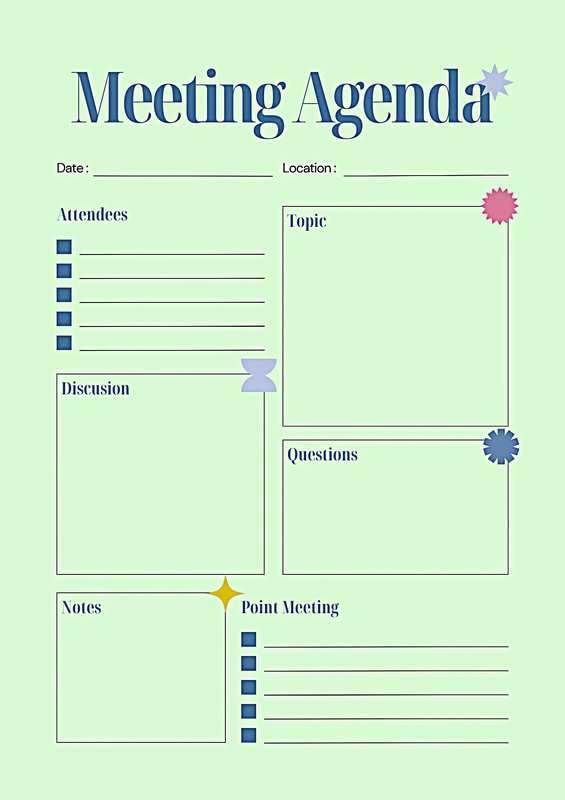 Blue Pink Agenda A4 Template - Sleek Professional Memo and Meeting Slides for Effective Business Communication