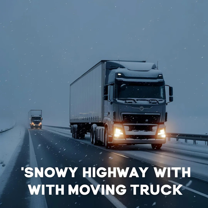 Snowy Highway with Moving Truck - Cinematic Stock Video for Dynamic Sports and Fitness Visuals