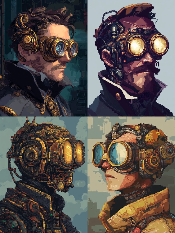 Steampunk Inventor Pixel Portrait - Detailed Retro Pixel Art Character for Game Devs and Digital Collectors