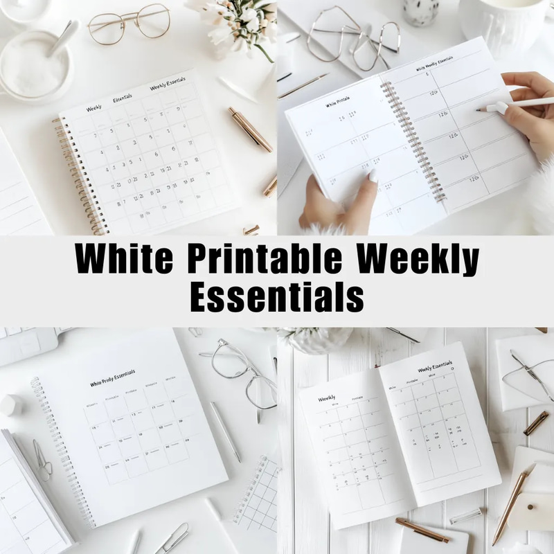 White Printable Weekly Essentials - Clean Minimalist Planner for Effective Weekly Organization and Personal Productivity
