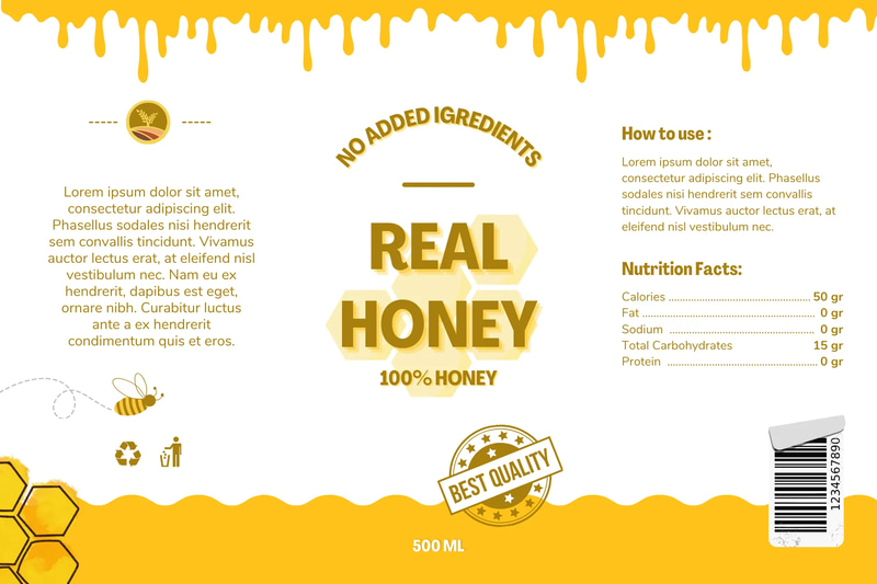 Modern Honey Bee Packaging Label - Yellow - Clean Contemporary Food & Drink Label Template for Commercial Branding