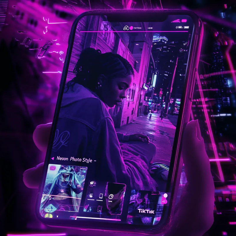 Neon Photo Style TikTok Video - Vibrant Social Media Templates for Trendy TikTok Creators and Marketers