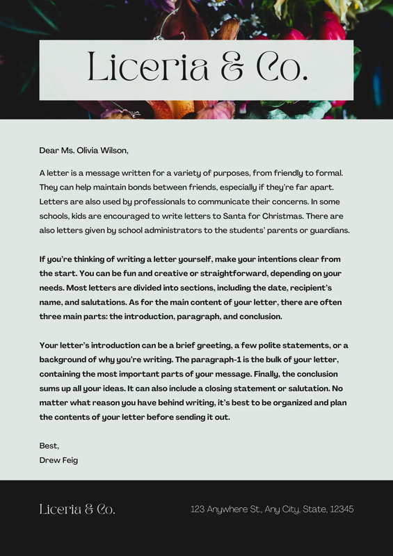 Dark Floral A4 Letterhead Black & White - Elegant Business Stationery Templates for Professional Branding & Office Use