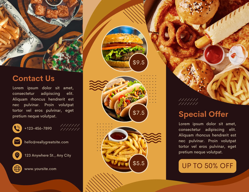 Food Brochure Brown Orange Modern Design - Sleek Marketing Template for Food Brands and Promotions