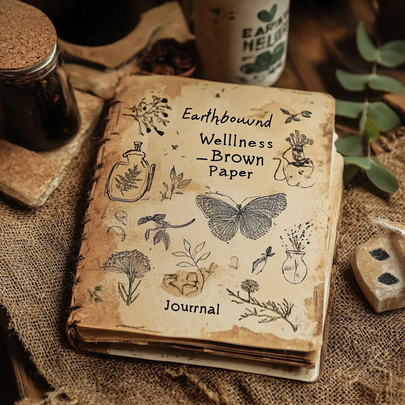 Earthbound Wellness Brown Paper Journal - Serene Wellness Planner for Mindful Self-Care and Daily Organization