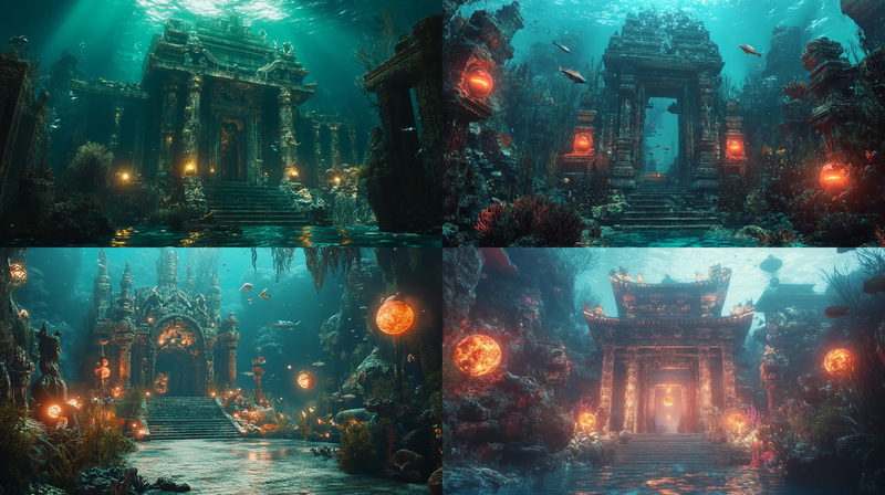 The Abyssal Altar Coral Encrusted Ruins - Immersive Digital Underwater Environment Art for Designers and Creators
