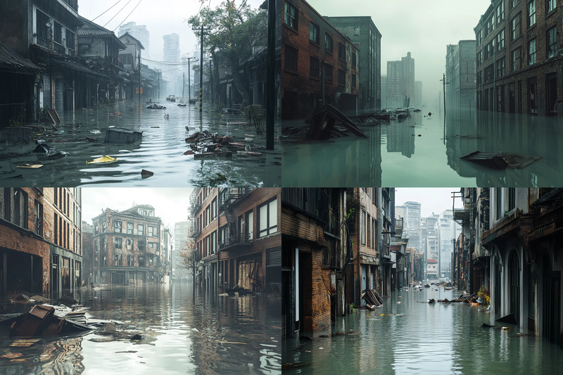 Drown District - Sunken Cityscape - Immersive Digital Post-Apocalyptic Environment Art for Creators and Storytellers