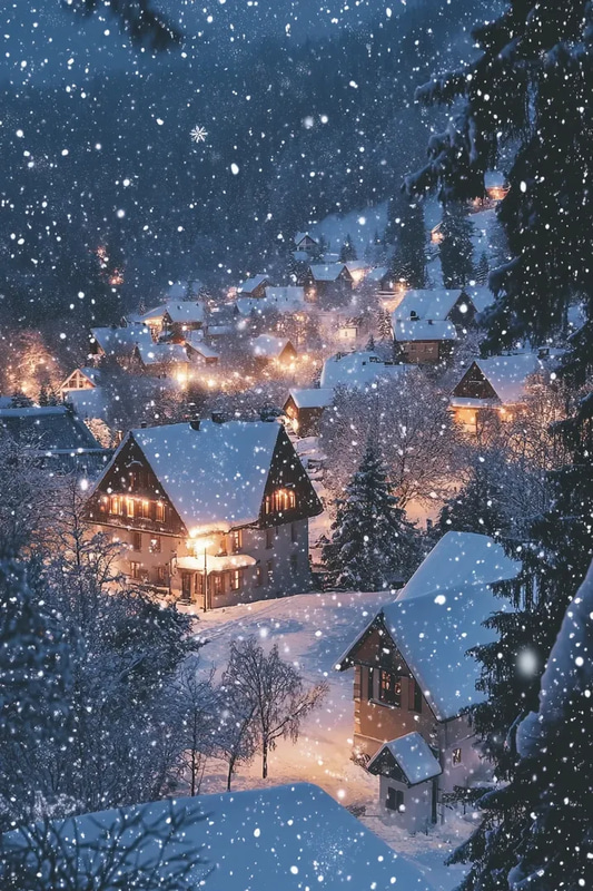 Snowy Winter Night Starry Sky Heavy Snowfall - Serene Nature Wall Art for Cozy Home Decor and Seasonal Ambiance