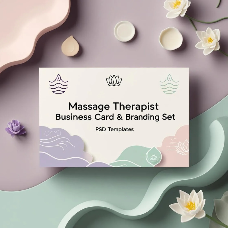 Massage Therapist Business Card & Branding Set - PSD Templates - Professional Editable Branding for Wellness Experts and Service Providers