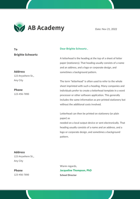 Minimalist School Letterhead - Green Design - Clean, Professional Stationery Templates for Educational & Business Branding