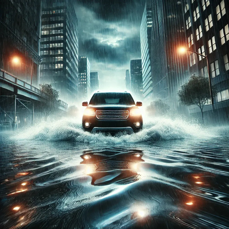 Car Driving Through Flood - Cinematic Nature Stock Video for Dynamic Storytelling and Visual Impact