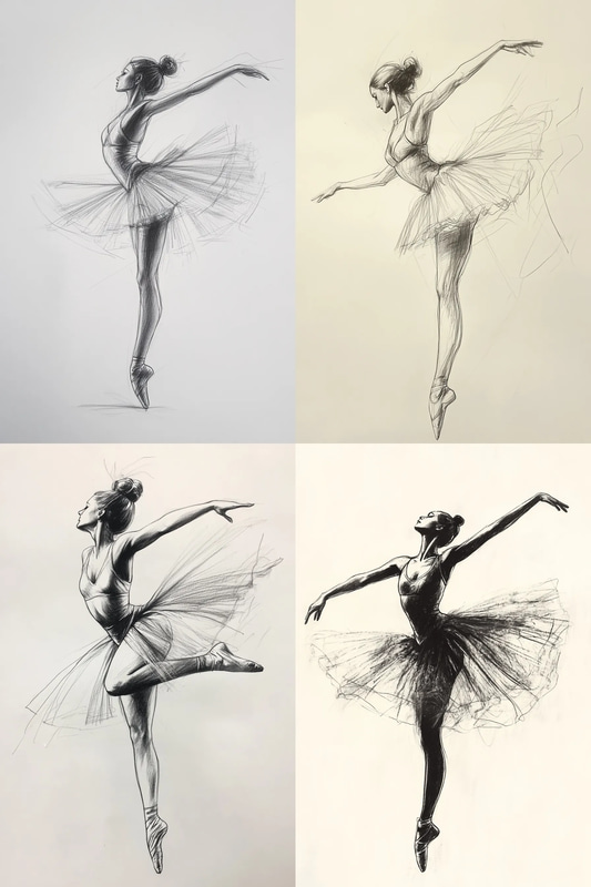 Graceful Ballerina Dance Sketch Art - Elegant Hand-Drawn Sketches for Artistic and Creative Projects