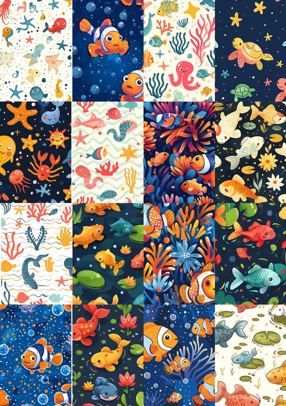 25 Coral Reef Friends Patterns - Vibrant Aqua Marine & Sea Designs for Creative Print and Digital Projects