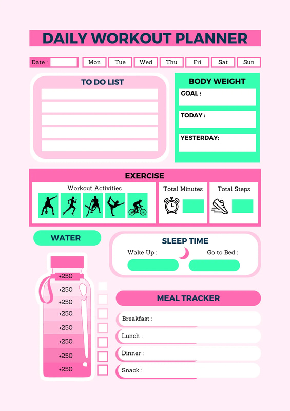 Daily Workout Planner - Pink & Green Illustrative Style - Commercial-Ready Fitness Tracker Templates for Health & Lifestyle Creators