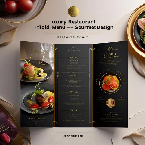 Luxury Restaurant Trifold Menu - Gourmet Design - Elegant Brochure Template for Upscale Dining & Brand Excellence
