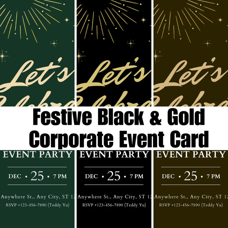 Festive Black & Gold Corporate Event Card - Elegant Business Presentation Template for Corporate and Social Events