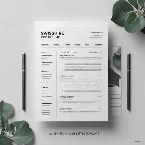 SwissHire Pro Resume A4 & US Letter Template - Sleek Professional Resume Design for Career Growth and Job Applications
