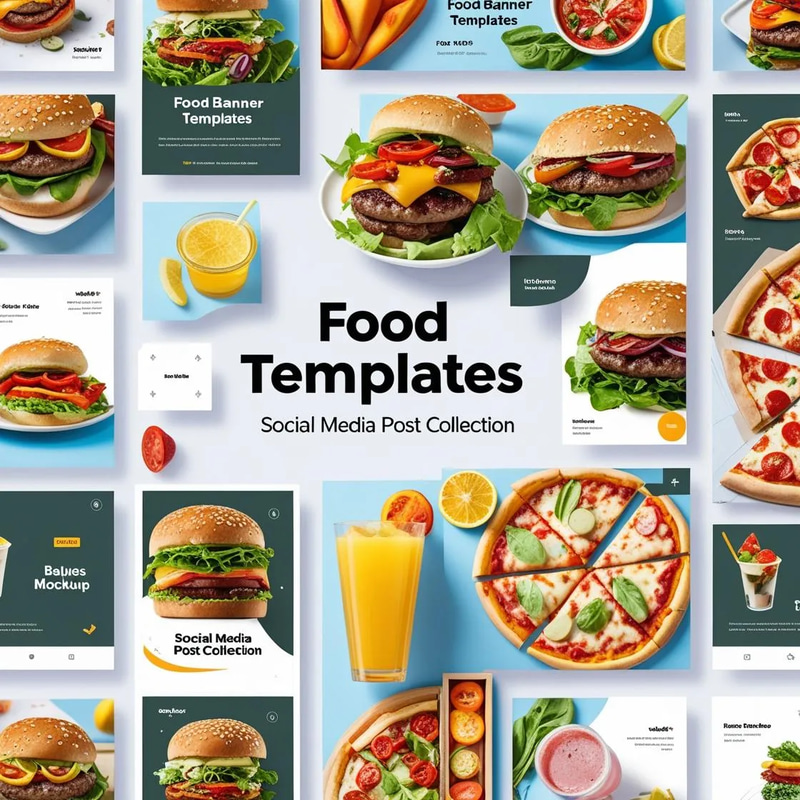 Food Banner Templates Social Media Post Collection - Clean Gridline Graphics for Engaging Food Content Creators