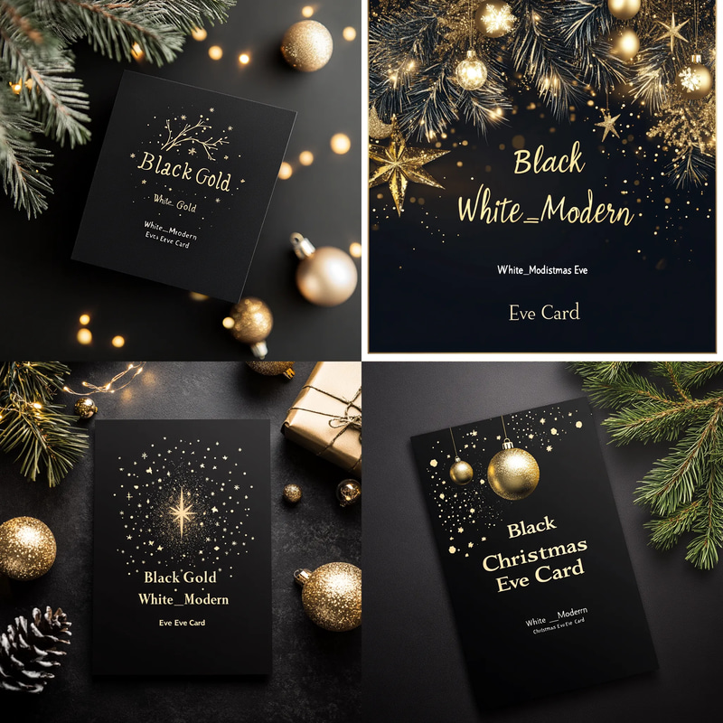 Black Gold White Modern Christmas Eve Card - Elegant Holiday Invitation for Festive Celebrations and Warm Gatherings