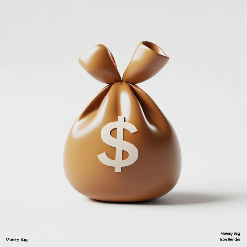 Money Bag Icon Render - Premium 3D Asset for Financial Visuals and Digital Design Projects
