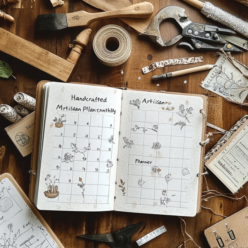 Handcrafted Monthly Artisan Planner - Elegant Time Management for Creatives and Professionals