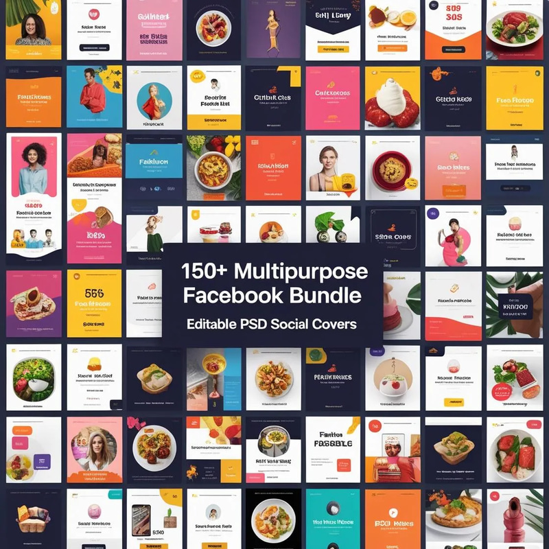 150+ Multipurpose Facebook Banners Bundle - Editable BlueWave Ads Studio Social Covers for Dynamic Marketing